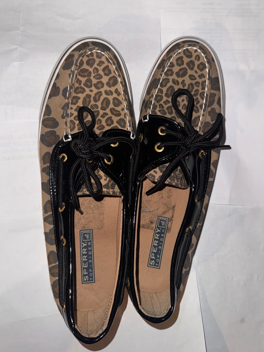 Sperry Leopard Print Canvas Boat Shoes with Black Trim